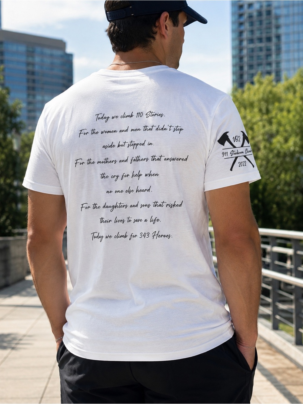 9/11 Memorial Stadium Climb 2022 Never Forget 343 Heroes White T-Shirt XL